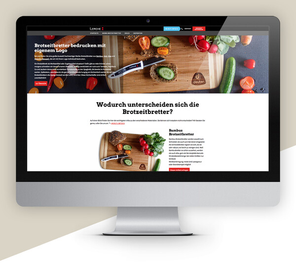 Website mit Multiprojektstruktur für Lerche Werbemittel