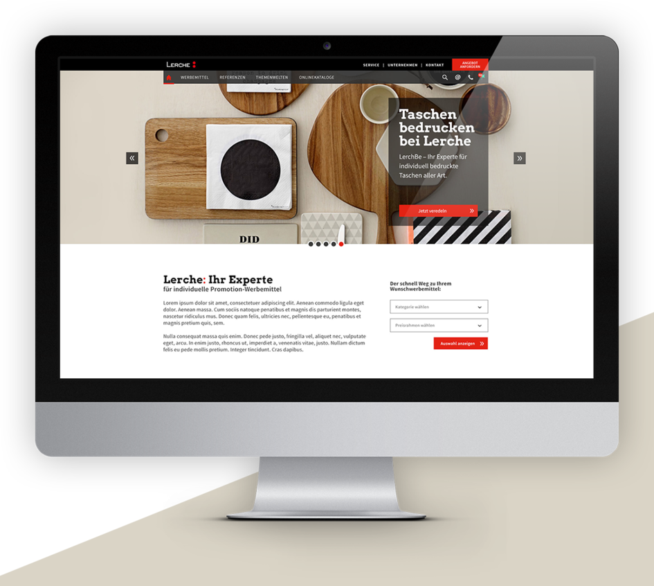 Startseite der neuen Webseite von Lerche Werbemittel
