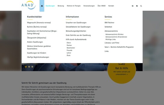 Startseite mit Mega-Dropdown
