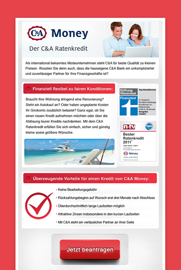 Newsletter für das Bekleidungsunternehmen C&amp;A