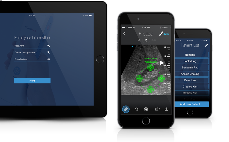 Ultraschallapp auf Tablet und Smartphone