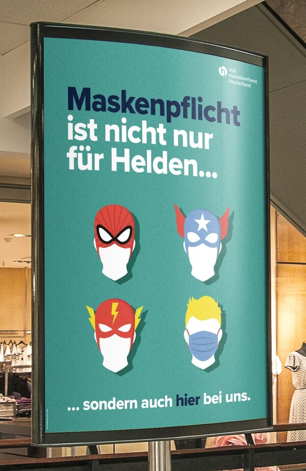 Plakat &quot;Maskenpflicht nicht nur für Helden&quot; für den Einzelhandel